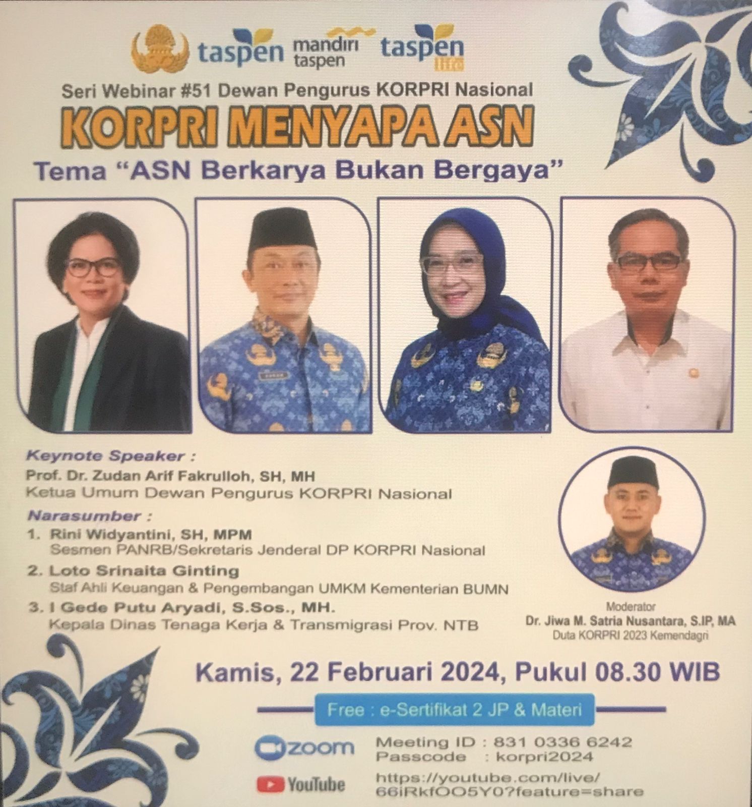 SERI WEBINAR  51 KORPRI MENYAPA ASN DENGAN TEMA ASN BERKARYA BUKAN BERGAYA