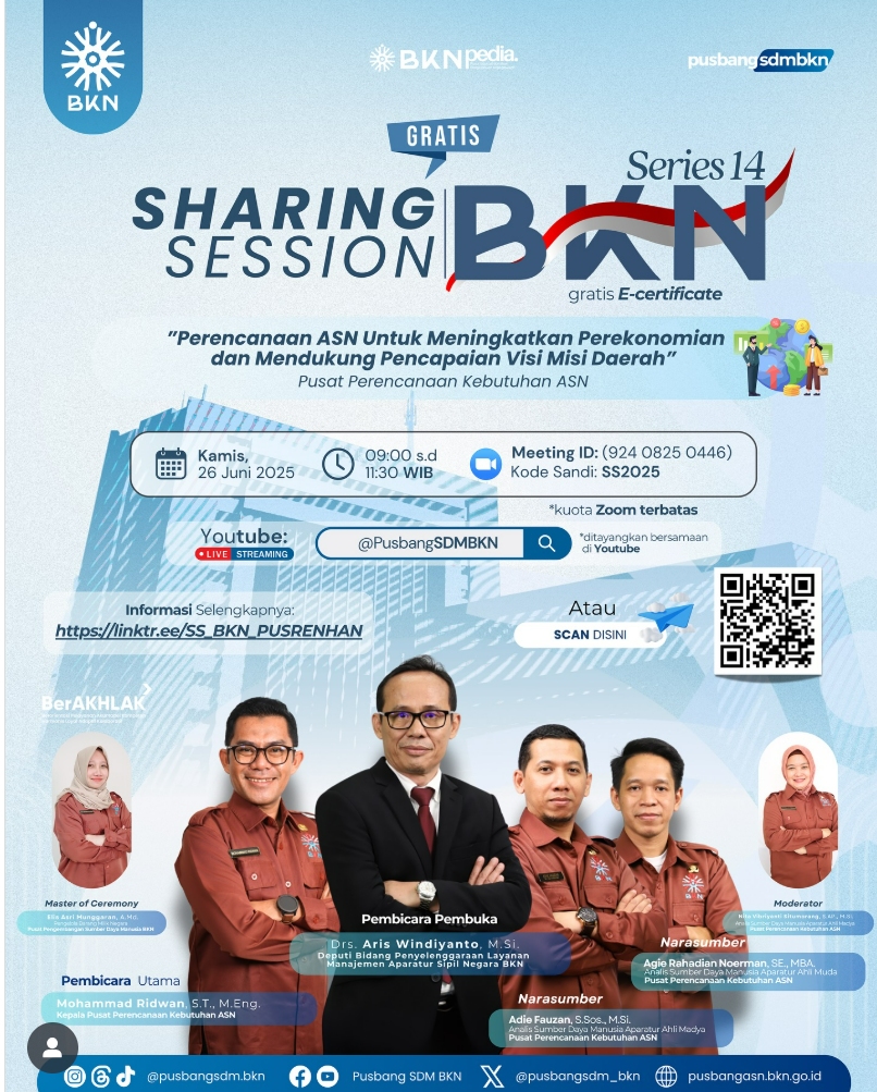 Sharing Session Series 14 dengan tema Perencanaan ASN untuk Meningkatkan Perekonomian dan Mendukung Pencapaian Visi Misi Daerah