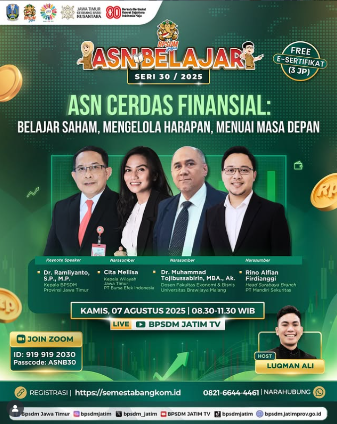 WEBINAR ASN BELAJAR SERI 30 DENGAN TEMA ASN CERDAS FINANSIAL   BELAJAR SAHAM  MENGELOLA HARAPAN  MENUAI MASA DEPAN