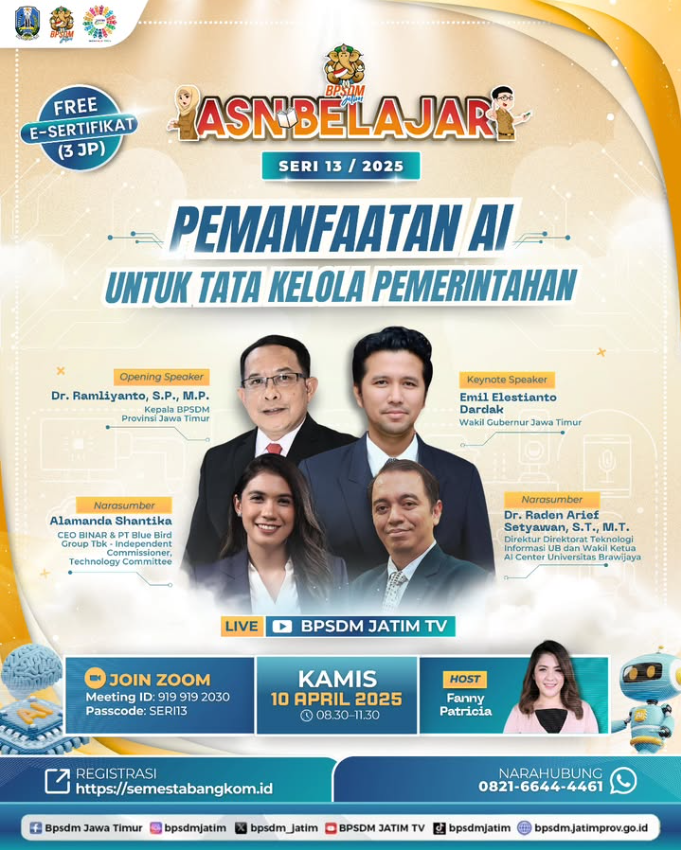 WEBINAR ASN BELAJAR SERI 13 DENGAN TEMA PEMANFAATAN AI UNTUK TATA KELOLA PEMERINTAHAN