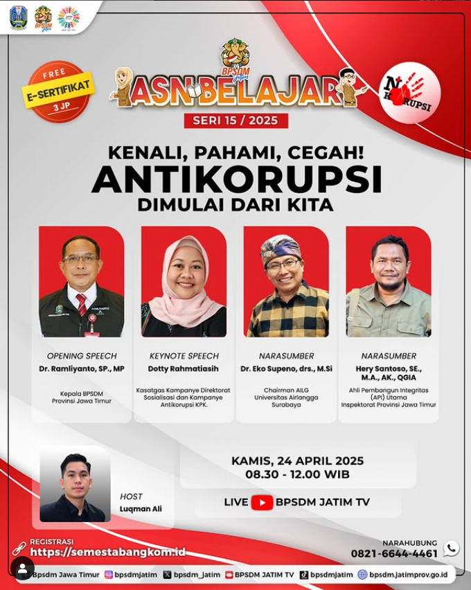 WEBINAR ASN BELAJAR SERI 15 DENGAN TEMA KENALI  PAHAMI  CEGAH   ANTIKORUPSI DIMULAI DARI KITA 